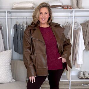 Ashley Graham x JCPenney Faux Leather Brown Moto jacket